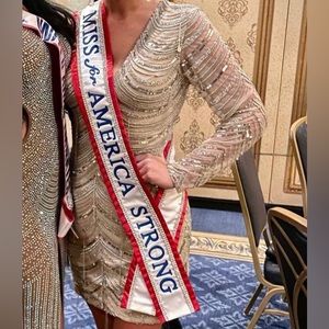 Tan and silver Ashley Lauren cocktail dress